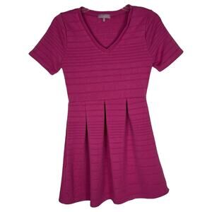 FRANCESCA'S COLLECTIONS | A-Line Midi Dress Short Sleeve Ribbed Fuchsia Pink M
